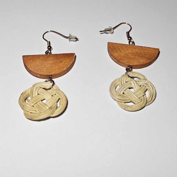 Large Wood Knotted Dangling Earrings - Picture 11 of 11